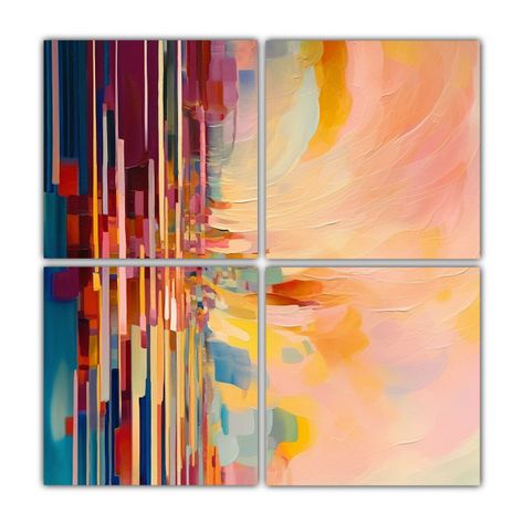 Pintura Abstracta Coloful En Bastidor De 4 Telas 200x200 Cm-0