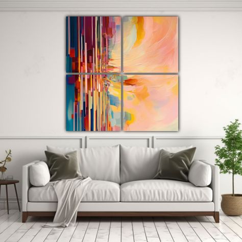 Pintura Abstracta Coloful En Bastidor De 4 Telas 200x200 Cm-2