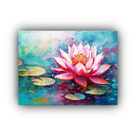 Cuadro Conceptual Pop Art: Flores De Loto Turquesa Y Rosa Pi 45x30cm-0