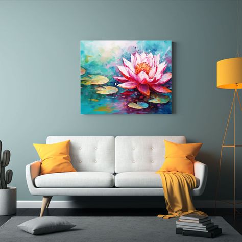 Cuadro Conceptual Pop Art: Flores De Loto Turquesa Y Rosa Pi 45x30cm-2