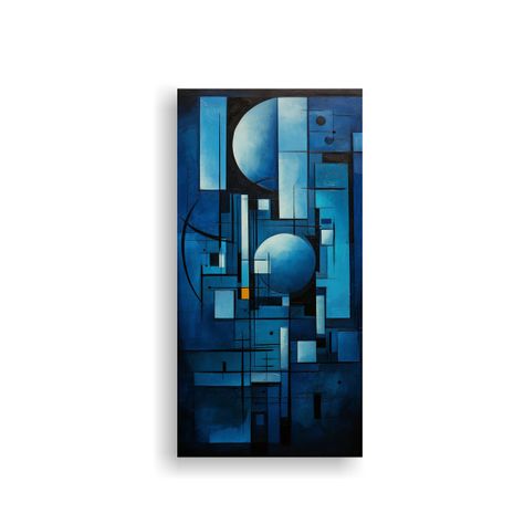 Cuadro Abstracto Azul Estilo Composición Vertical 80x160cm-0