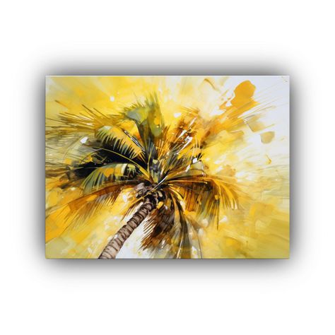 Cuadro Abstracto Enigmático De Palmera Y Colores 90x60cm-0