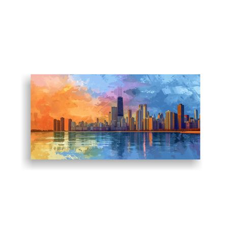 Lienzo Colores Simétricos Chicago Skyline Estilo 100x50cm-0