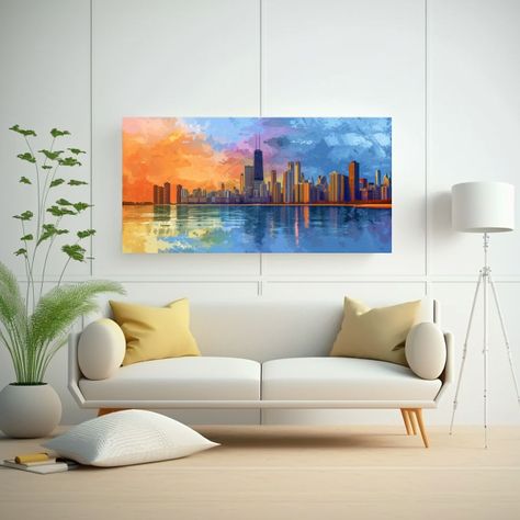 Lienzo Colores Simétricos Chicago Skyline Estilo 100x50cm-2