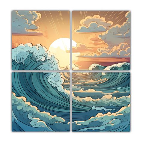 Pinturas Decorativas De Cuatro Canvas Vintage De 200x200 Cm-0