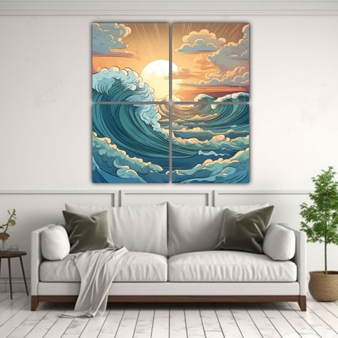 Pinturas Decorativas De Cuatro Canvas Vintage De 200x200 Cm-2