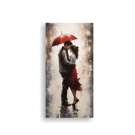 Cuadro De Arte Moderno: Amor Bajo El Paraguas 20x40cm-0