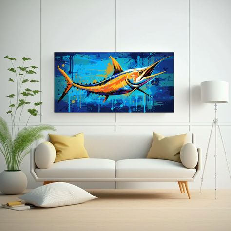 Cuadro Decorativo De Baño Marlin En Colores 100x50cm-2