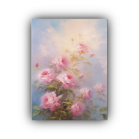 1 Pintura Acuarela De Rosas Rosadas En El Cielo 30x45cm-0