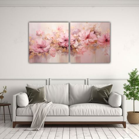 Set 2 Cuadros Flor Rosa Esquema Pintura En Lienzo 100x50 Cm-2