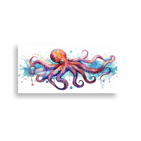 Arte Expresión Mágica Pulpo Acuarelas Coloridas 60x30cm-0