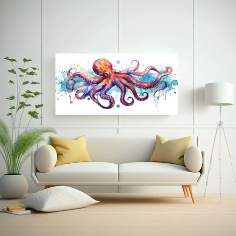 Arte Expresión Mágica Pulpo Acuarelas Coloridas 60x30cm-2