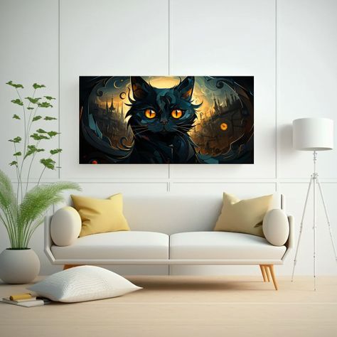 Retrato De Grupo De Gatos De Colores En Pinturas 80x40cm-2