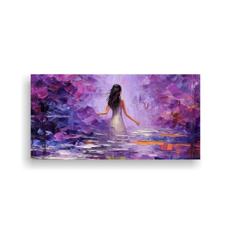 Pintura Mujer En Vestido Morado, Arte Minimalista 40x20cm-0