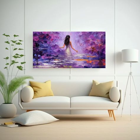 Pintura Mujer En Vestido Morado, Arte Minimalista 40x20cm-2