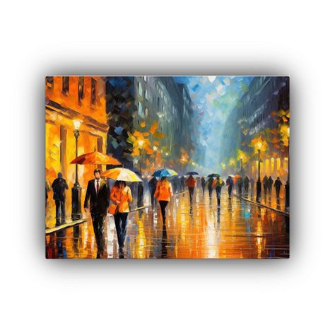 Pinturas De Escena De Calle Lluviosa Concurrida, 50x40cm-0