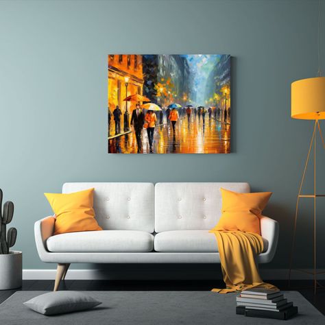 Pinturas De Escena De Calle Lluviosa Concurrida, 50x40cm-2