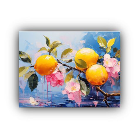 Cuadro Abstracto De Un Limonero En Tonos Rosados Y Azules 120x80cm-0