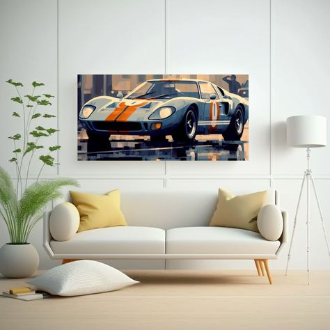 Pintura Intensa De Figuras Azules Para El Ford 100x50cm-2