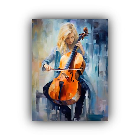 Pintura Decorativa: Hermosa Joven Rubia Tocando 30x40cm-0