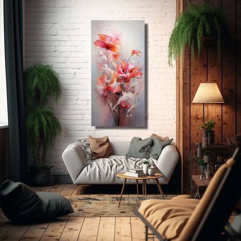 Pinturas Flores Abstractas Modernas Multicolor 20x40cm-2