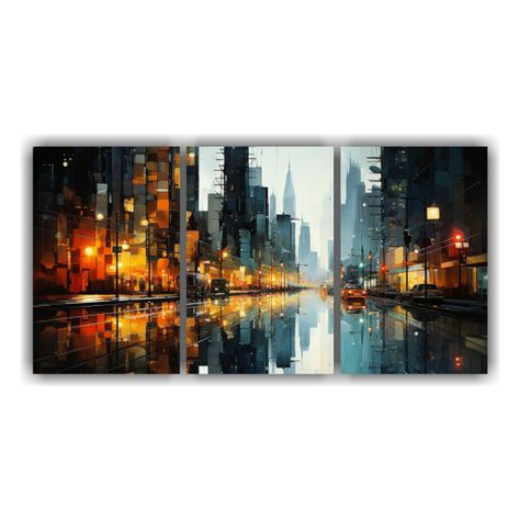 Cuadro Dibujo Relieve Ciudad Fragmentada 120x60 Cm-0
