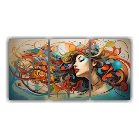 Cuadro Abstracto Tres Lienzos Para Comedor 90x45 Cm-0