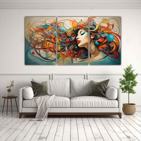 Cuadro Abstracto Tres Lienzos Para Comedor 90x45 Cm-2