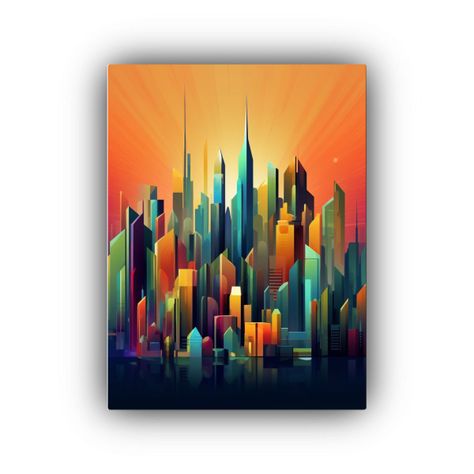 Cuadros Decorativos De Ciudad Con Paisaje Urbano Geométrico 30x40cm-0