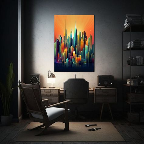 Cuadros Decorativos De Ciudad Con Paisaje Urbano Geométrico 30x40cm-2