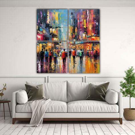 Cuatro Lienzos De Tela Minimalismo Urbano Vibrante 100x100 Cm-2