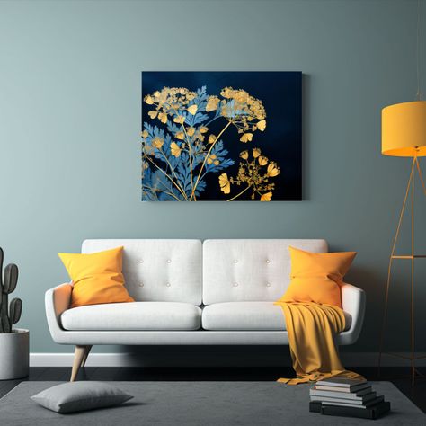 Paisajes De Perejil En Oro Y Azul: Arte De Pared En Atmósfe 50x40cm-2