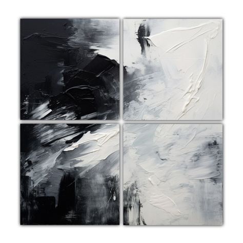 4 Composiciones Abstractas Blancas Y Negras De 200x200 Cm-0