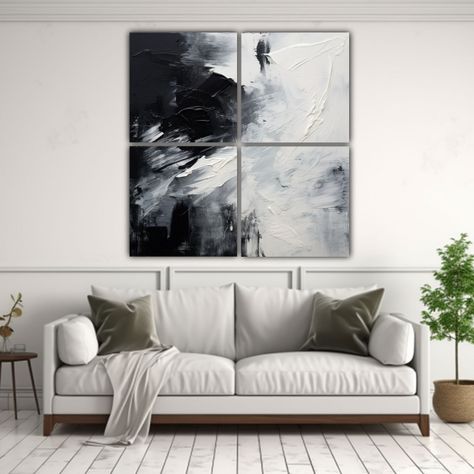 4 Composiciones Abstractas Blancas Y Negras De 200x200 Cm-2