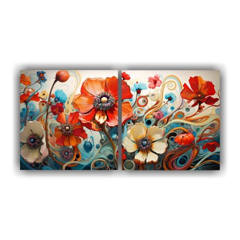 Cuadros Abstractos De Flores Llenos De Intensidad 40x20 Cm-0