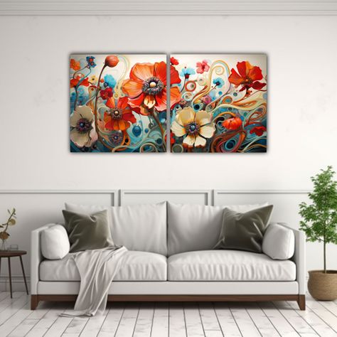 Cuadros Abstractos De Flores Llenos De Intensidad 40x20 Cm-2