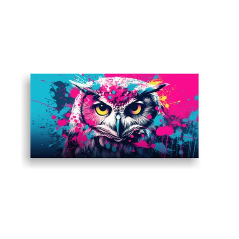 Lienzo Tela Calidad: Búho Turquesa Y Rosa Arte Fa 40x20cm-0