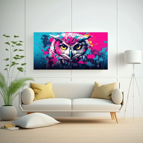 Lienzo Tela Calidad: Búho Turquesa Y Rosa Arte Fa 40x20cm-2