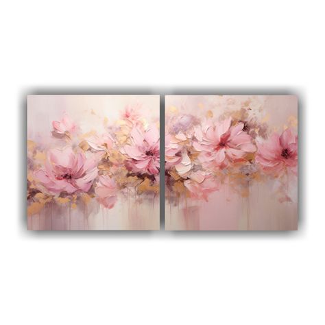 Set 2 Cuadros Flor Rosa Esquema Pintura En Lienzo 140x70 Cm-0
