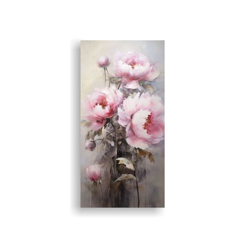Pintura Acrílica Peonías Rosadas Estilo 20x40cm-0