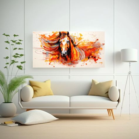Pintura Decorativa De Caballo árabe En Rojo Y Nar 80x40cm-2