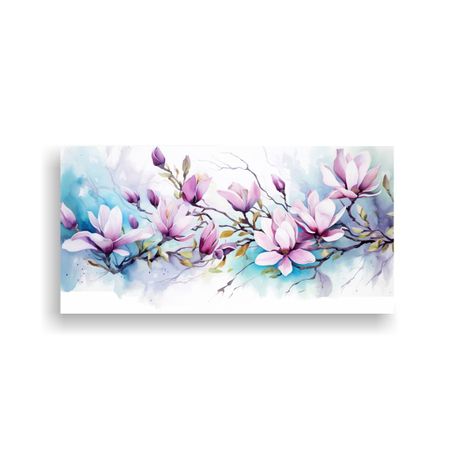 Cuadro De Magnolias En Colores Morado Y Turquesa,  40x20cm-0