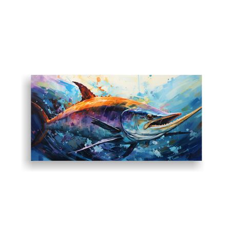 Pintura Arte Neo Pop Marlin Azul En Colores Jade Y 100x50cm-0