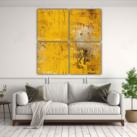 Cuatro Telas En Bastidor Abstracción Amarillo 200x200 Cm-2