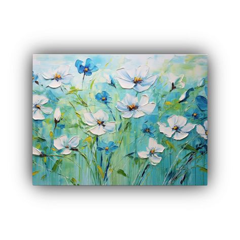 Pintura De Lienzo Con Linda Composición De Flores En Colore 65x50cm-0