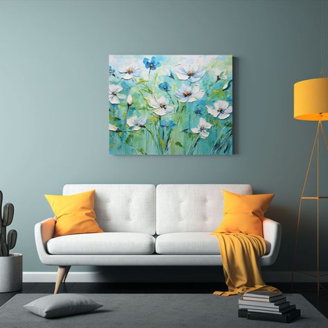 Pintura De Lienzo Con Linda Composición De Flores En Colore 65x50cm-2