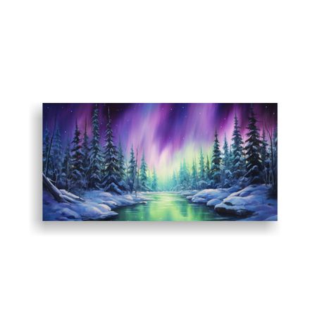 Cuadro Abstracto Nocturno Con Luces Del Norte En T 140x70cm-0