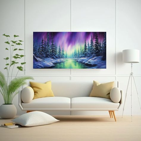 Cuadro Abstracto Nocturno Con Luces Del Norte En T 140x70cm-2