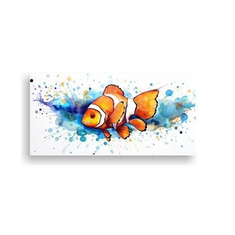 Pintura Acuarela Colorida De Un Pez Payaso En Calm 100x50cm-0
