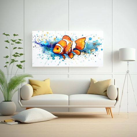 Pintura Acuarela Colorida De Un Pez Payaso En Calm 100x50cm-2